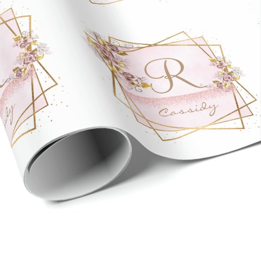 Elegante Rose Gold Glitzer Rose Monogram Geschenkpapier (Rolleneckpunkt)