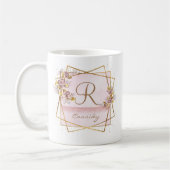 Elegante Rose Gold Glitzer Rose Monogram Kaffeetasse (Links)