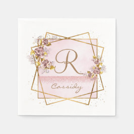 Elegante Rose Gold Glitzer Rose Monogram Serviette