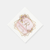 Elegante Rose Gold Glitzer Rose Monogram Serviette (Ecke)