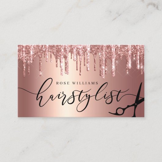 Elegante Rose Gold Glitzer Schere Haarstylist squ Visitenkarte (Vorderseite)