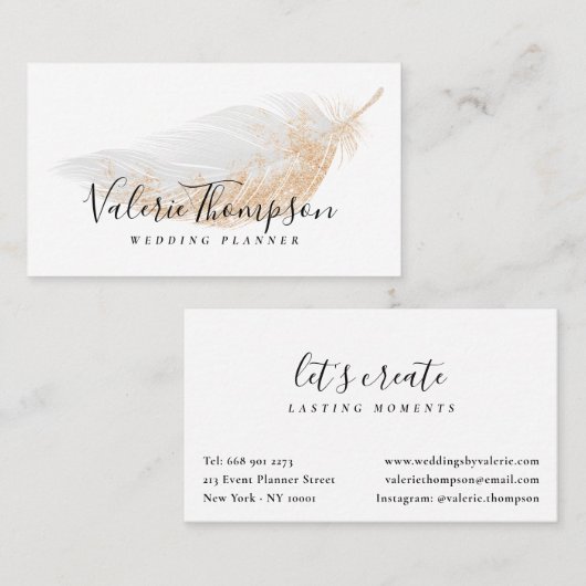 Elegante Rose Gold Glitzer schick graue Feder mode Visitenkarte (Vorne/Hinten)