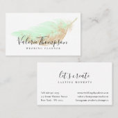 Elegante Rose Gold Glitzer schick Minze Feder mode Visitenkarte (Vorne/Hinten)