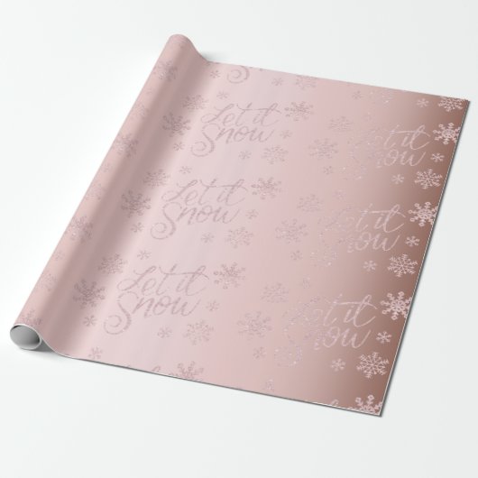 Elegante Rose Gold Glitzer Schnee und Schneeflocke Geschenkpapier (Ungerollt)