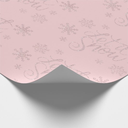 Elegante Rose Gold Glitzer Schnee und Schneeflocke Geschenkpapier (Ecke)