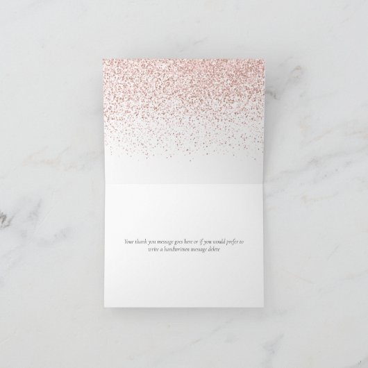 Elegante Rose Gold Glitzer Script Dankeskarte (Innenseite)