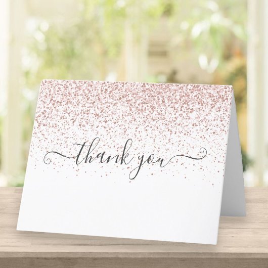 Elegante Rose Gold Glitzer Script Dankeskarte