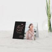 Elegante Rose Gold Glitzer Script Foto Abschluss Dankeskarte (Vorderseite)