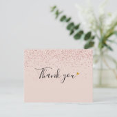 Elegante Rose Gold Glitzer Script Gold Heart Foto Dankeskarte (Stehend Vorderseite)