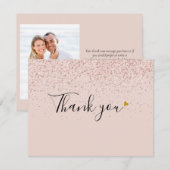 Elegante Rose Gold Glitzer Script Gold Heart Foto Dankeskarte (Vorne/Hinten)