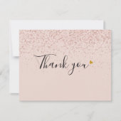 Elegante Rose Gold Glitzer Script Goldenes Herz Dankeskarte (Vorderseite)