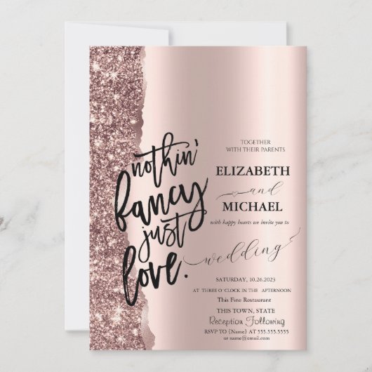 Elegante Rose Gold Glitzer Script Hochzeit Einladung (Vorderseite)