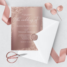 Elegante Rose Gold Glitzer Script Hochzeit