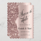 Elegante Rose Gold Glitzer Script Save the Date (Vorne/Hinten)