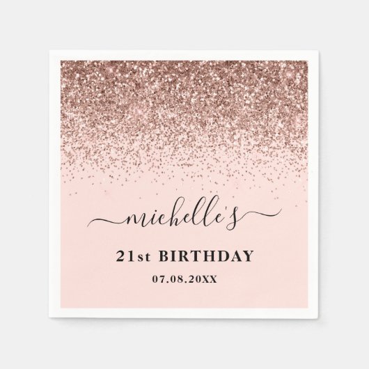 Elegante Rose Gold Glitzer Sparkle 21. Geburtstag Serviette (Vorderseite)