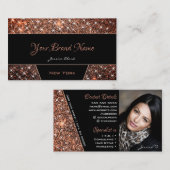 Elegante Rose Gold Glitzer Sparkle Schwarz mit Fot Visitenkarte (Vorne/Hinten)