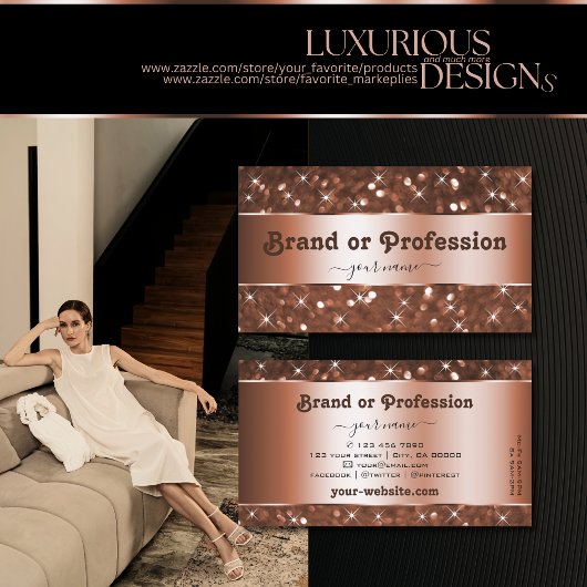 Elegante Rose Gold Glitzer Sparkle Treviso Visitenkarte