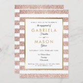 Elegante Rose Gold Glitzer Streifen Verlobung Einladung (Vorne/Hinten)