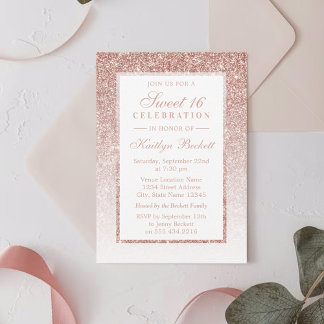 Elegante Rose Gold Glitzer Sweet 16 Geburtstag Einladung