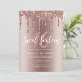 Elegante Rose Gold Glitzer Tropfen 16 . Geburtstag Einladung (Stehend Vorderseite)