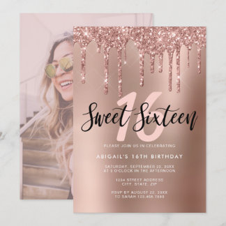Elegante Rose Gold Glitzer Tropfen 16 . Geburtstag Einladung