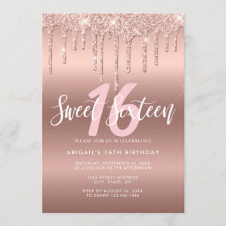 Elegante Rose Gold Glitzer Tropfen 16 . Geburtstag Einladung