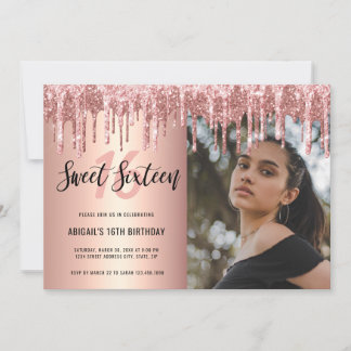 Elegante Rose Gold Glitzer Tropfen 16 . Geburtstag Einladung