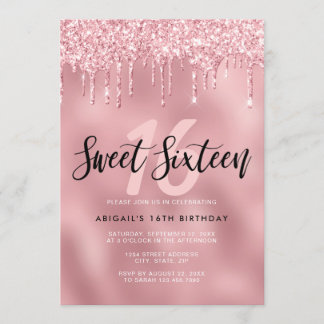 Elegante Rose Gold Glitzer Tropfen 16 . Geburtstag Einladung