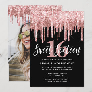 Elegante Rose Gold Glitzer Tropfen 16 . Geburtstag Einladung