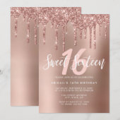 Elegante Rose Gold Glitzer Tropfen 16 . Geburtstag Einladung (Vorne/Hinten)