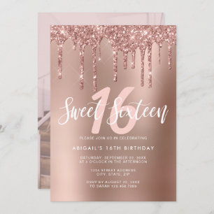 Elegante Rose Gold Glitzer Tropfen 16 . Geburtstag Einladung