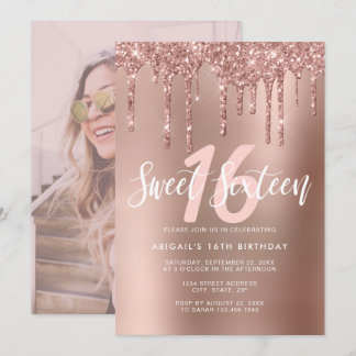 Elegante Rose Gold Glitzer Tropfen 16 . Geburtstag Einladung