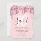 Elegante Rose Gold Glitzer Tropfen 16 . Geburtstag Einladung (Vorderseite)
