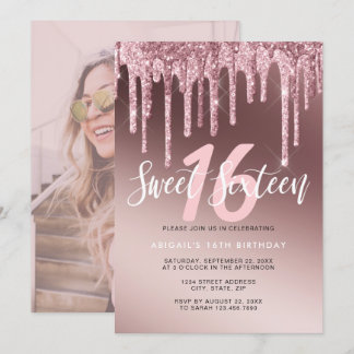 Elegante Rose Gold Glitzer Tropfen 16 . Geburtstag Einladung