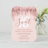 Elegante Rose Gold Glitzer Tropfen 16 . Geburtstag Einladung (Stehend Vorderseite)