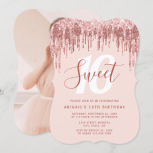 Elegante Rose Gold Glitzer Tropfen 16 . Geburtstag Einladung