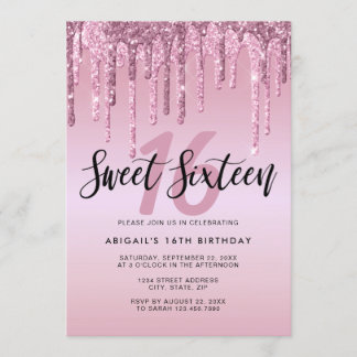 Elegante Rose Gold Glitzer Tropfen 16 . Geburtstag Einladung