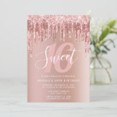 Elegante Rose Gold Glitzer Tropfen 16 . Geburtstag Einladung (Stehend Vorderseite)