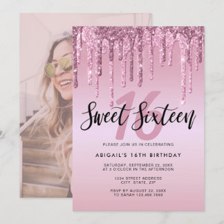 Elegante Rose Gold Glitzer Tropfen 16 . Geburtstag Einladung
