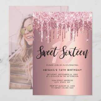 Elegante Rose Gold Glitzer Tropfen 16 . Geburtstag Einladung