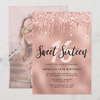 Elegante Rose Gold Glitzer Tropfen 16 . Geburtstag Einladung
