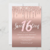 Elegante Rose Gold Glitzer Tropfen 16 . Geburtstag Einladung (Vorderseite)