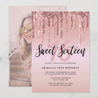 Elegante Rose Gold Glitzer Tropfen 16 . Geburtstag Einladung