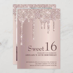 Elegante Rose Gold Glitzer Tropfen 16 . Geburtstag Einladung