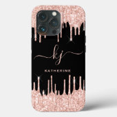 Elegante Rose Gold Glitzer Tropfen 2 Monogramm Scr Case-Mate iPhone Hülle (Rückseite)