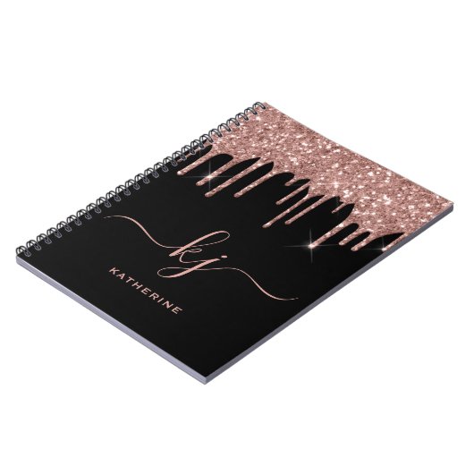 Elegante Rose Gold Glitzer Tropfen 2 Monogramm Scr Notizblock (Linke Seite)