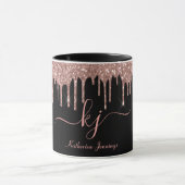 Elegante Rose Gold Glitzer Tropfen 2 Monogramm Scr Tasse (Zentrum)