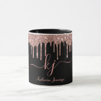 Elegante Rose Gold Glitzer Tropfen 2 Monogramm Scr