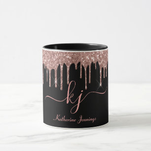 Elegante Rose Gold Glitzer Tropfen 2 Monogramm Scr Tasse