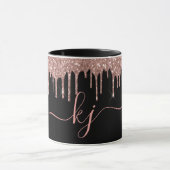 Elegante Rose Gold Glitzer Tropfen 2 Monogramm Scr Tasse (Zentrum)